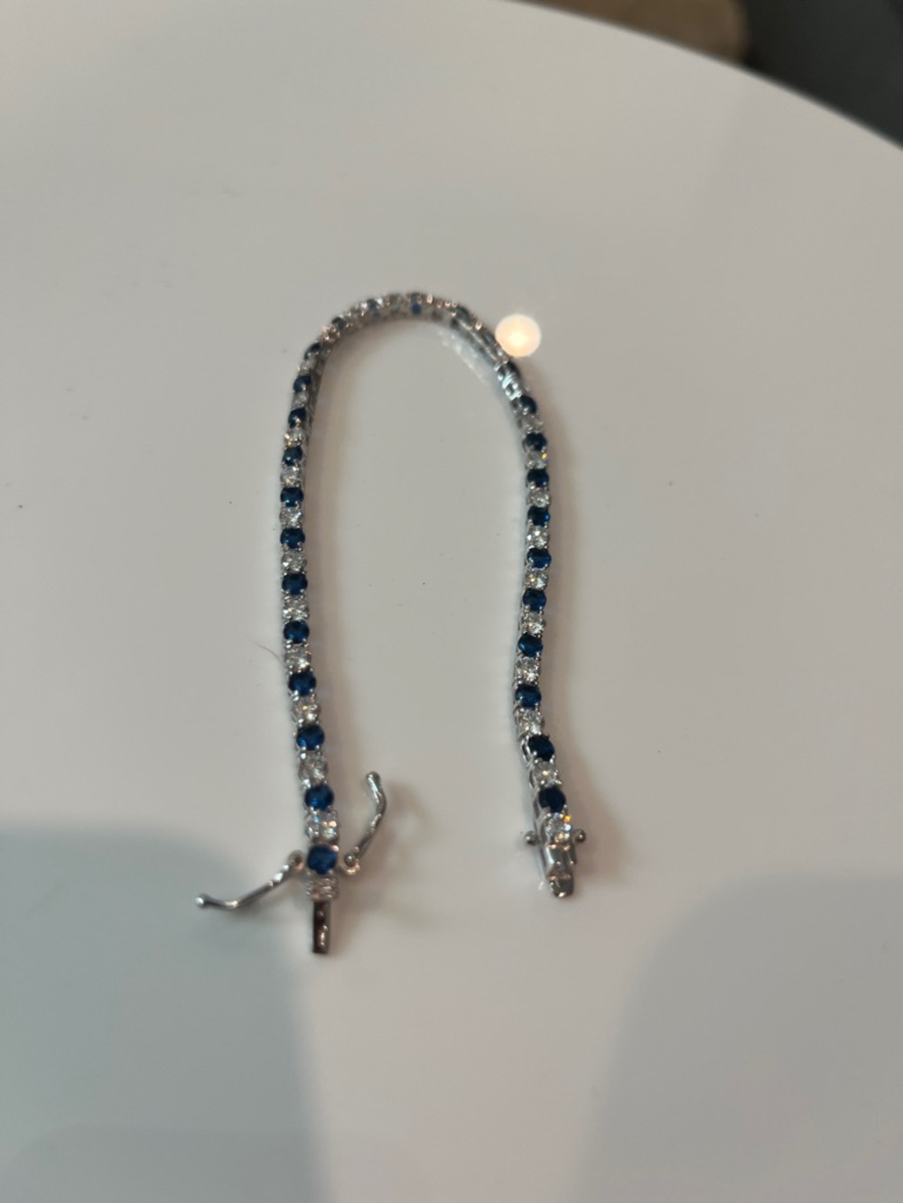 PLATINUM Plated Sterling Silver Stamp Sapphire Crystal Tennis Bracelet BRAND NEW